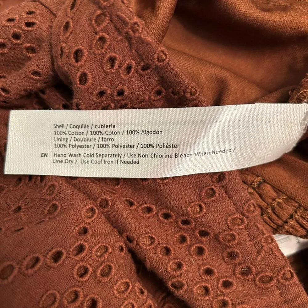 NWT Band of the Free Smock Peplum Crop Cotton Eyelet Boho Top Size Small Brown - Picture 7 of 11